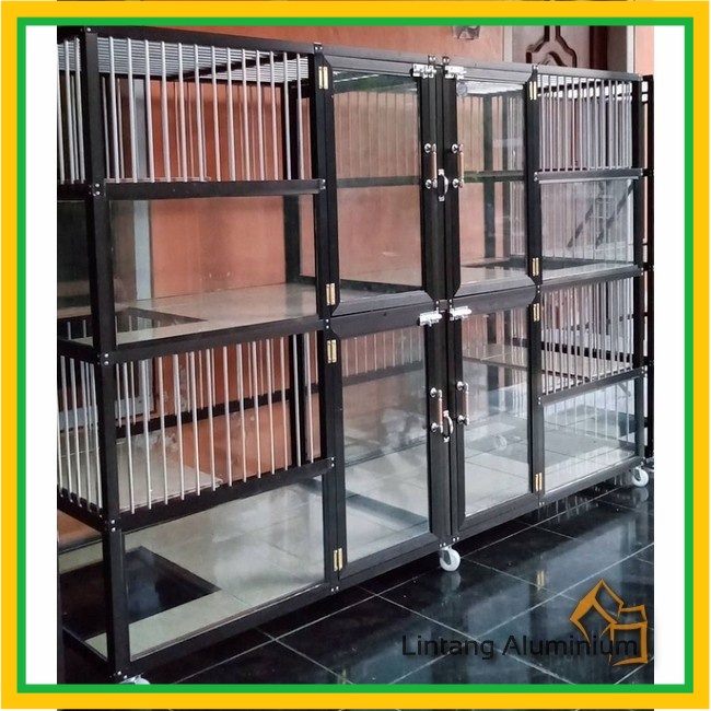Kandang Kucing Aluminium 4 Pintu Minimalis Hitam