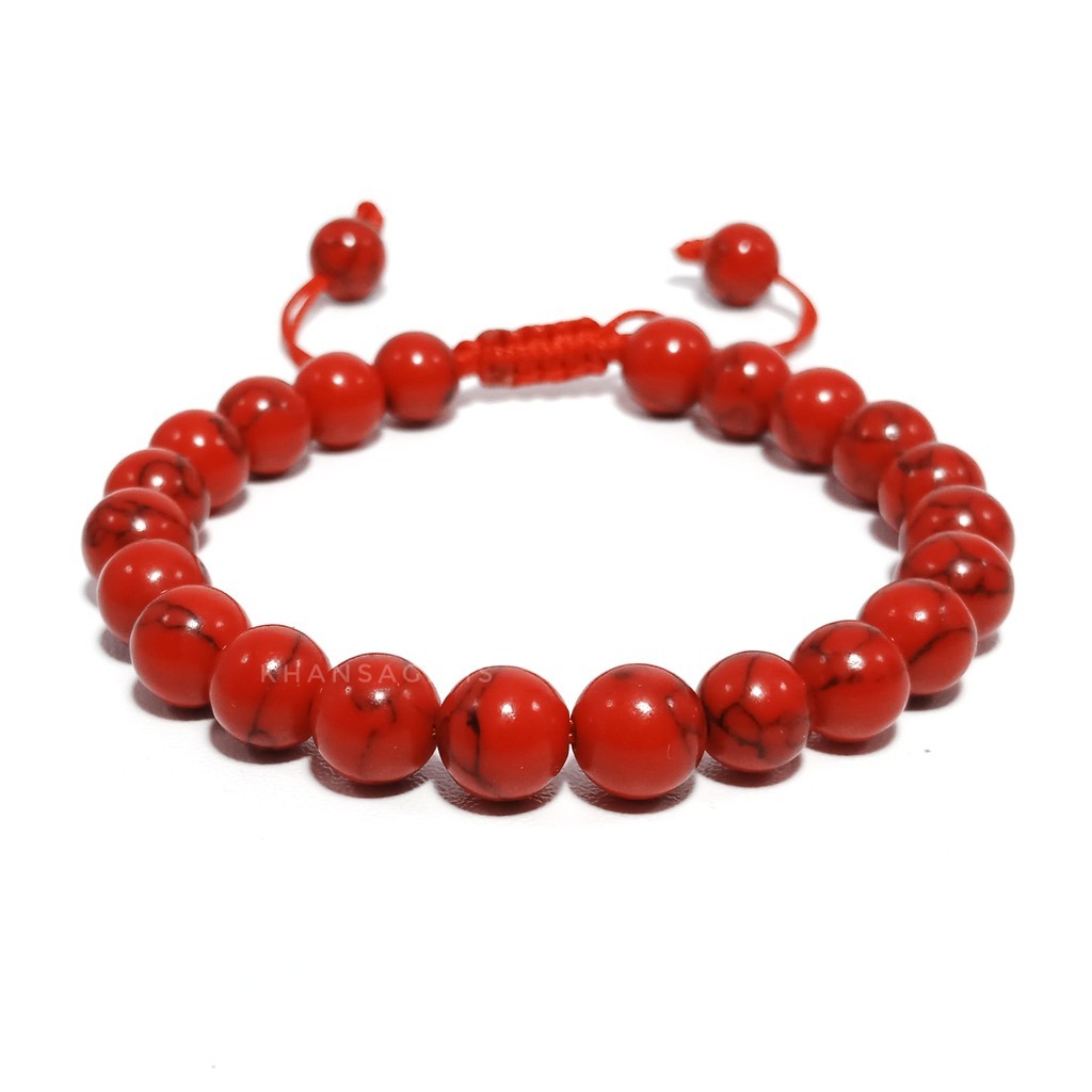 GELANG BATU PIRUS MERAH 8MM TALI SHAMBALA