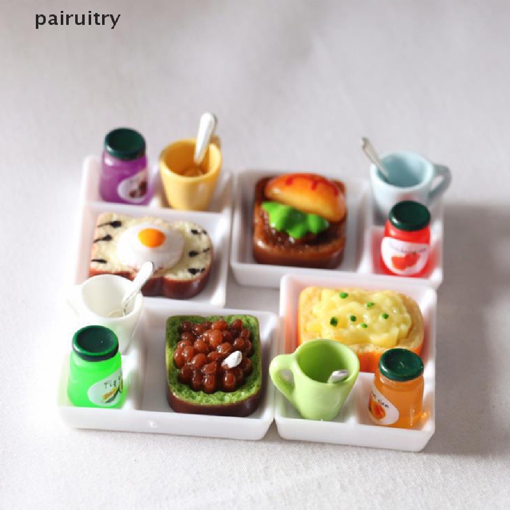 Prt 5pcs / set Mainan Miniatur Piring Selai / Roti / Sendok / Gelas Untuk Aksesoris Dapur Rumah Boneka PRT