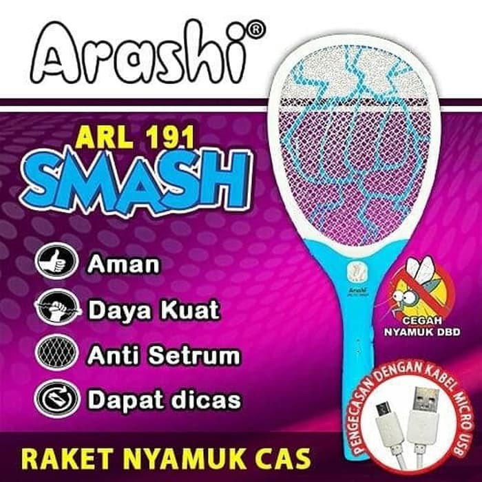 Raket Nyamuk Cas Kabel + LED Arashi ARL 191 SMASH