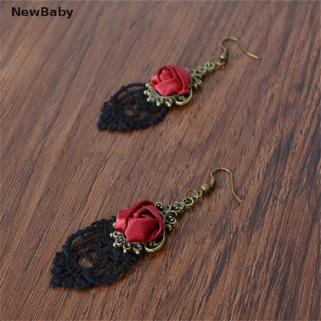 Newbaby 1pc Anting Gantung Panjang Kait Gaya Gothic Victoria Retro Vintage Aksen Lace Untuk Wanita