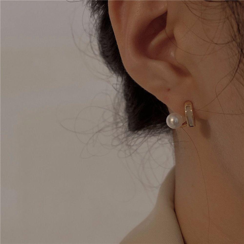 Needway Anting Mutiara Manis Indah Wanita Bentuk C Double Layer Fritillaria Anting Gaya Korea