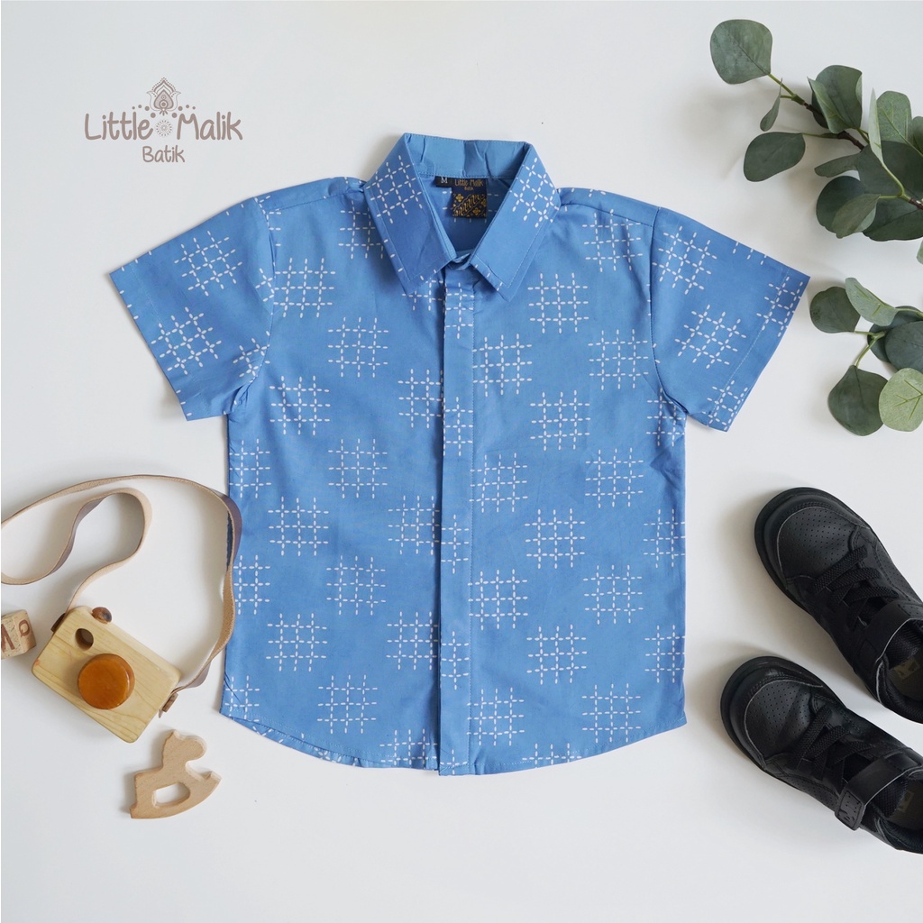 Kemeja Batik Anak Lengan Pendek By Little Malik Batik, Garutan, Warna Biru