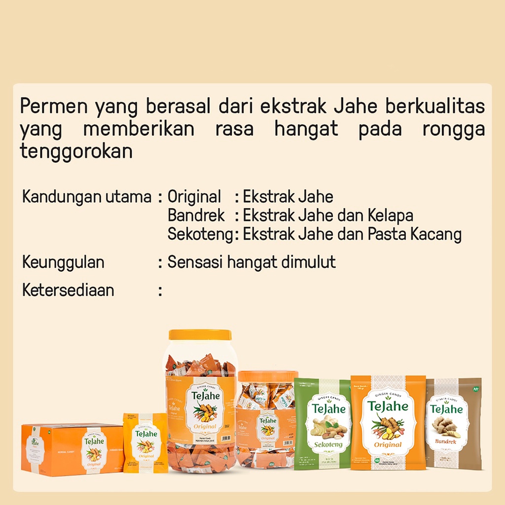 Bisa COD Permen Tejahe Original Permen Herbal Rasa Jahe Ginger Candy isi 50 Butir Permen