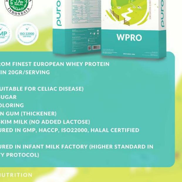 ☞ PURO WPRO WHEY W PRO PROTEIN 300 GRAM GR 10 SERVING SUSU PROTEIN GRASS FED PROTEIN GYM LOW FAT PUR