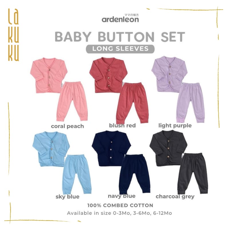 Lakuku - ARDENLEON Baby Button Panjang Polos piyama anak bayi panjang