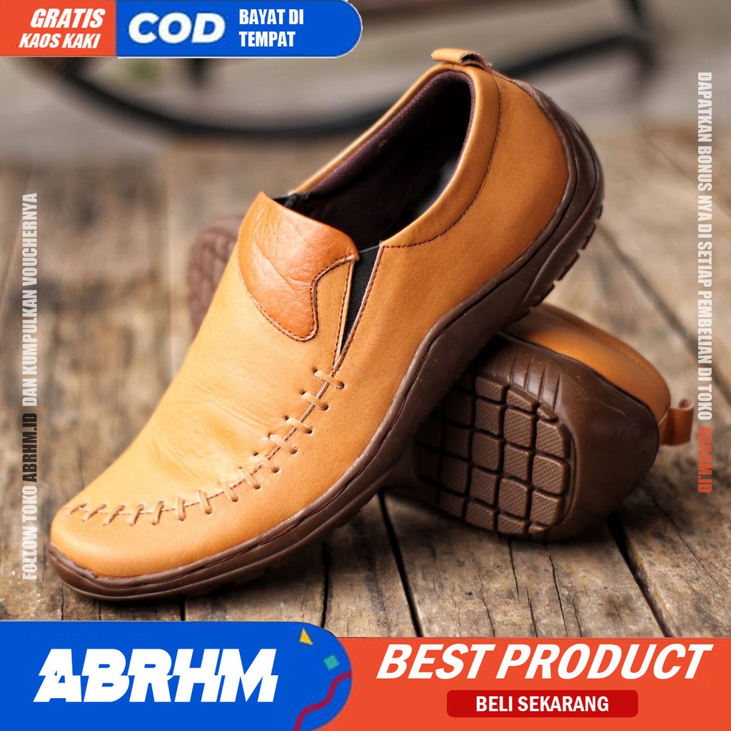 ABRHM x DEJA Sepatu Formal Kulit Asli Casual Slip On Kasual Pria Kerja Kantor Kondangan Slop Anti Slip Original