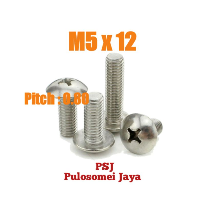 Baut JT Stainless M5 x 12 / Baut Payung SS M5 x 12 / JT SS M5 x 12