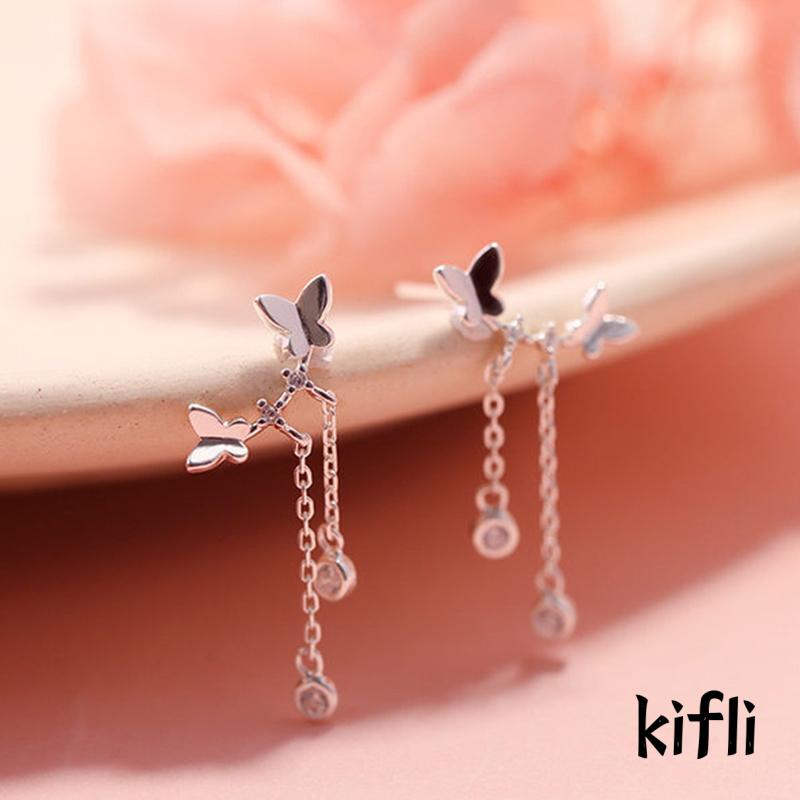 Set Kalung + Anting Tusuk Desain Kupu-Kupu Ganda Untuk Wanita (KD)