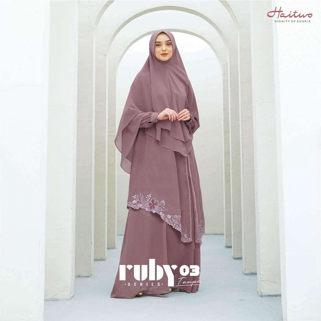 Haitwo Ruby Series 03 Gamis Hitam Putih Syari Muslimah Modern Bahan Ceruty Premuim Model Terbaru