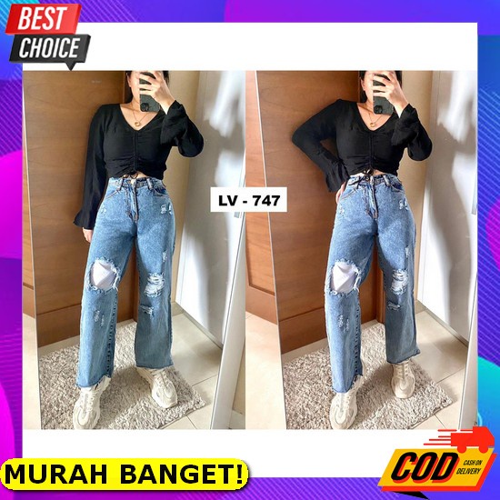 Celana Jins Wanita Kekinian / Celana Jins Wanita Sobek2 Bawah Kekinian Fwr - Celana Jeans Kulot Ripp