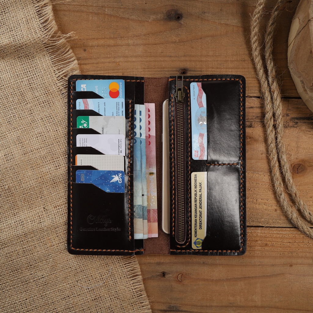 Dompet Panjang Kulit Asli Pull Up Seri AERON Warna Coklat Tua - Leather Phone Wallet