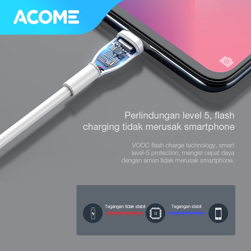 ACOME Kabel Micro USB Support OPPO VOOC Fast Charging Arus Maksimal 4A Support VOOC Garansi Resmi 1 Tahun AVM-010