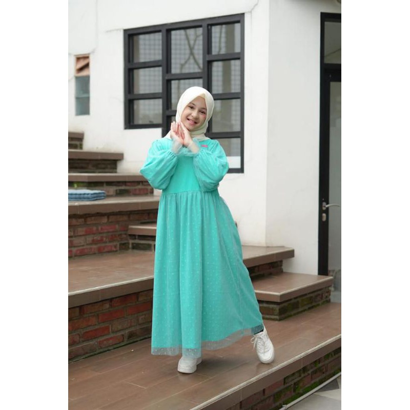 gamis flowerkids/ gamis tile doty/gamis tile anak/gamis brukat anak/ gamis pesta anak