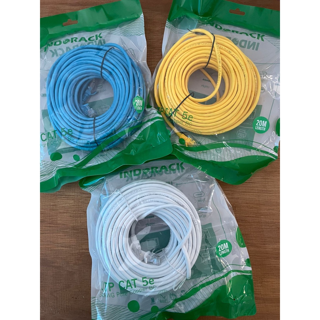 Patch Cord CAT5e, 24AWG, 20 Meter Blue / White / Yellow - INDORACK 20 Meter