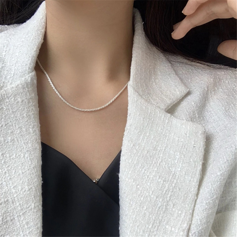 Kalung Choker Gelang Rantai Klavikula Berkilau Gaya Vintage Minimalis Korea Untuk Aksesoris Perhiasan Wanita