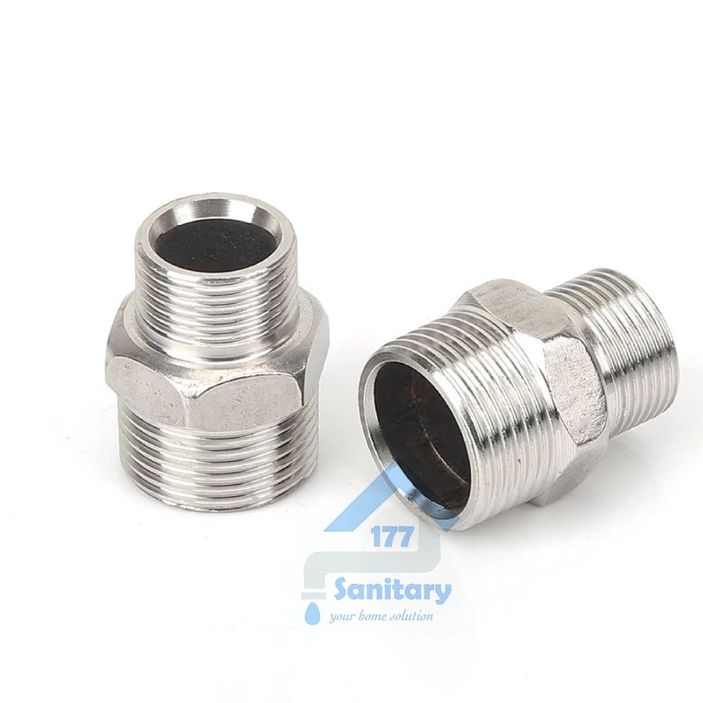 Double nepel stainless 1/2 inch ke 3/4 DN34 -Dobel nepel stenlis fitting mur sambungan kran keran sambungan  /X19