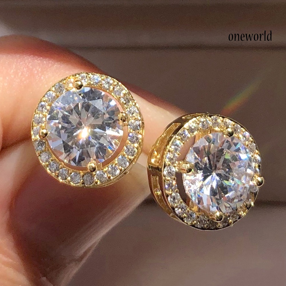 OW# Fashion Women Luxury Alloy Round Rhinestone Inlaid Stud Earrings Birthday Gift