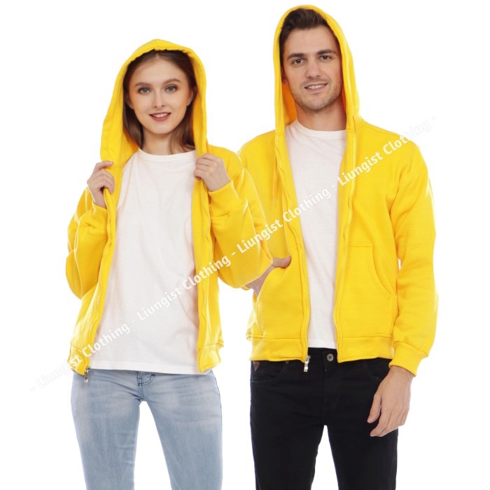 Jaket Wanita ( BAYAR DITEMPAT ) JAKET HOODIE ZIPPER KUNING (PRIA & WANITA) M - XXL - Kuning, L(J5O3)