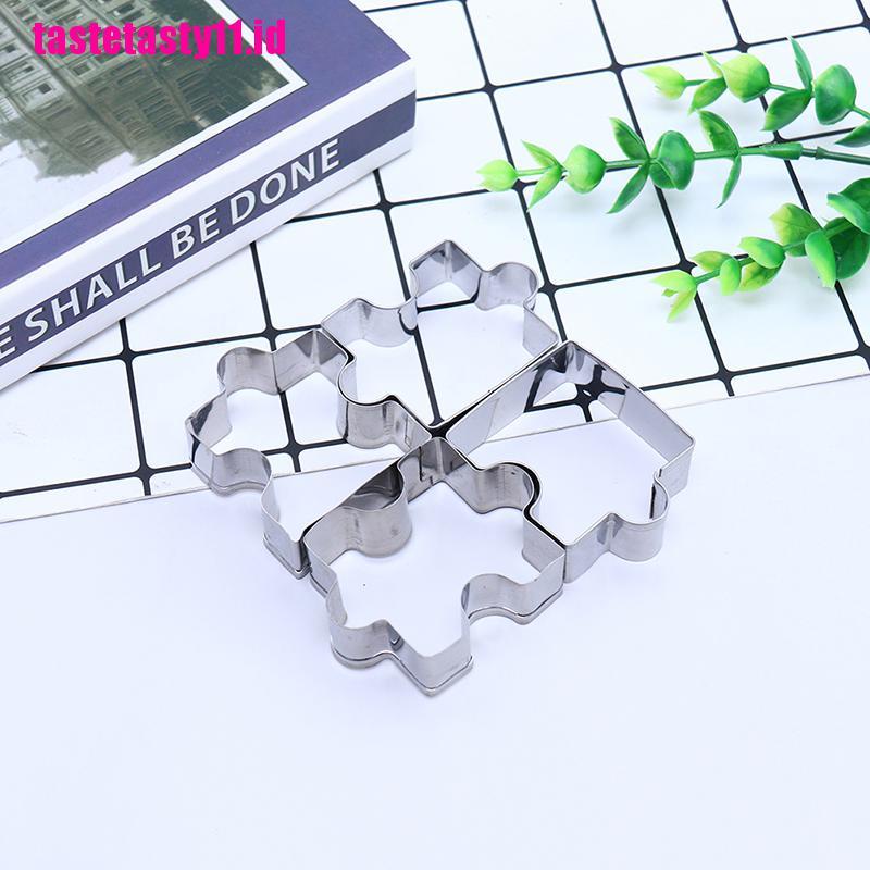 4pcs / set Cetakan Biskuit Bentuk Puzzle Bahan Stainless Steel