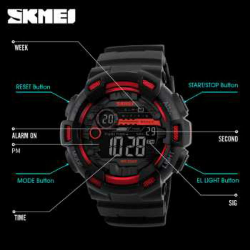 Jam Tangan Pria Original Cowok Digital Waterproof Casual Sport Formal Original SKMEI Hitam DG124