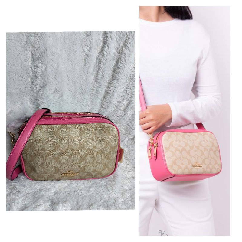TAS WANITA COACH JES CROSSBODY SIGNATURE LIGHT KHAKI PINK