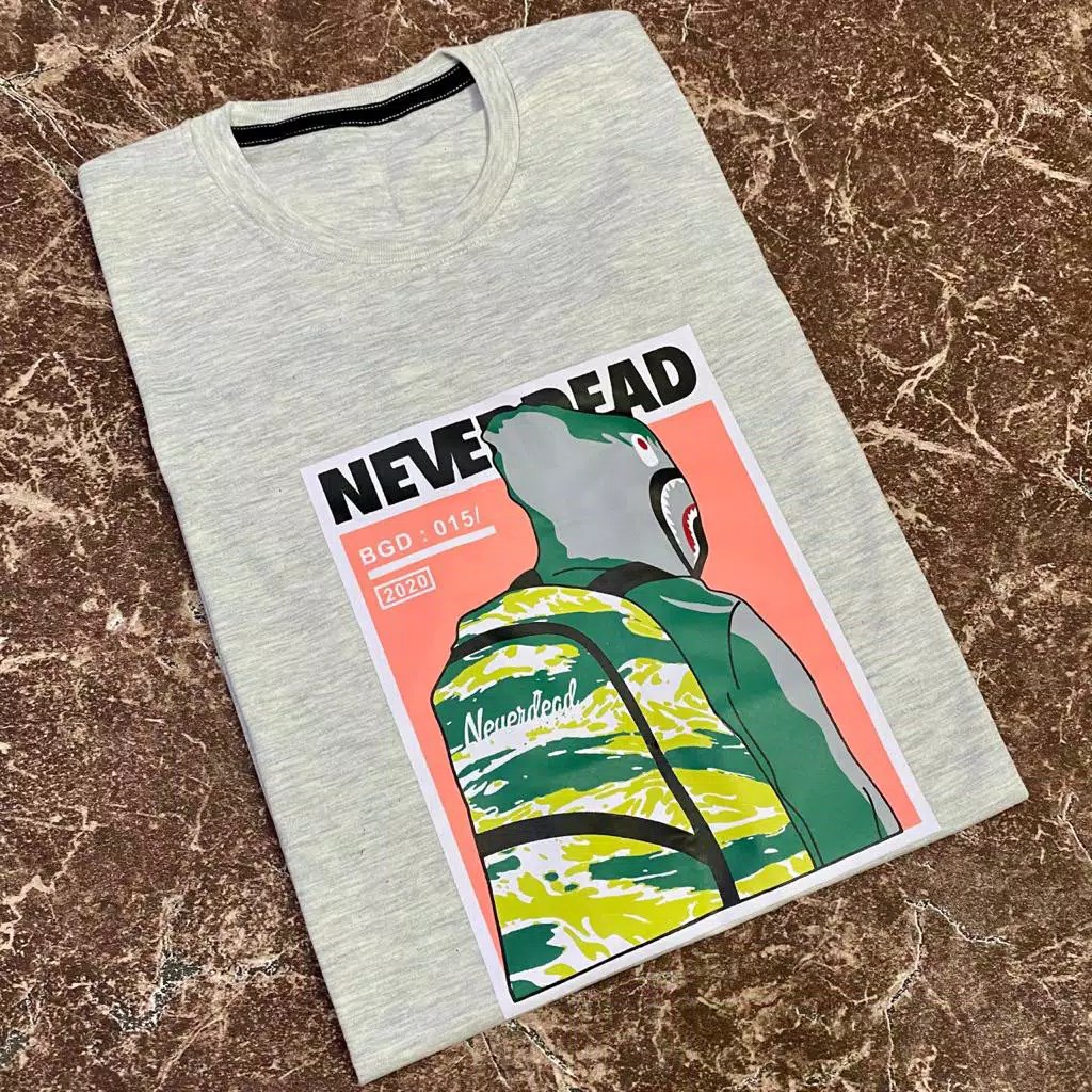 Kaos Pria Atasan Distro T-Shirt Kaos Never Dead Bape Abu