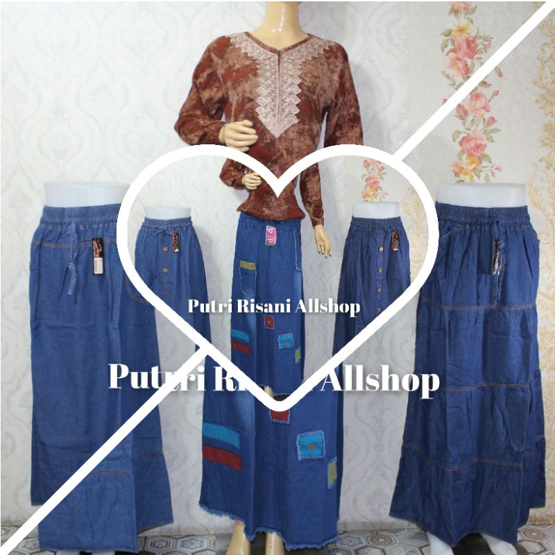 Rok Panjang Wanita - Rok Model A Cargo Kancing Dan Rok Motip Tempel - Soft Jeans BB ± 40-60 Kg-6