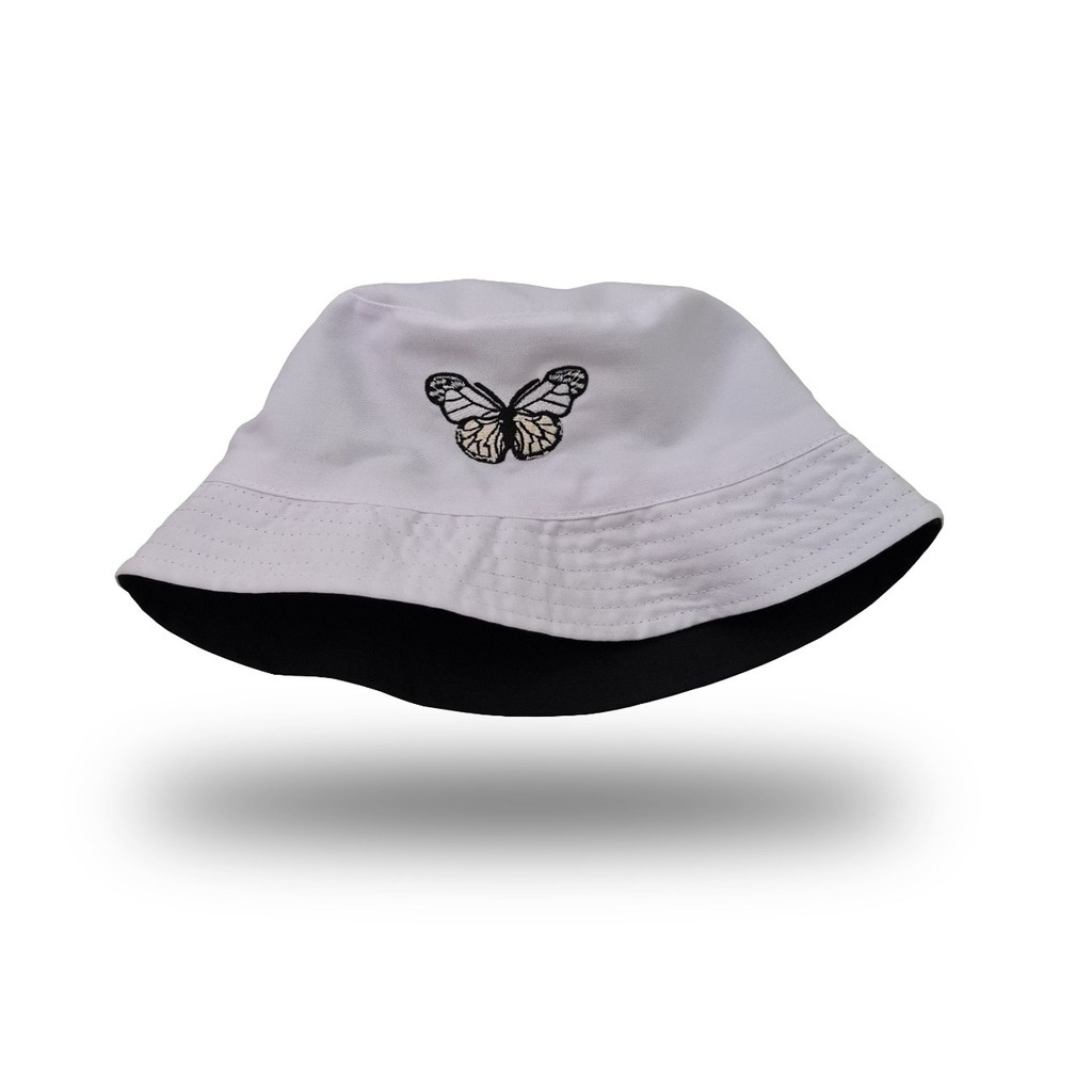 Topi bucket hat bordir Butterfly  / Bucket Perempuan Korea Bordir kupu kupu / Arshila_fashion