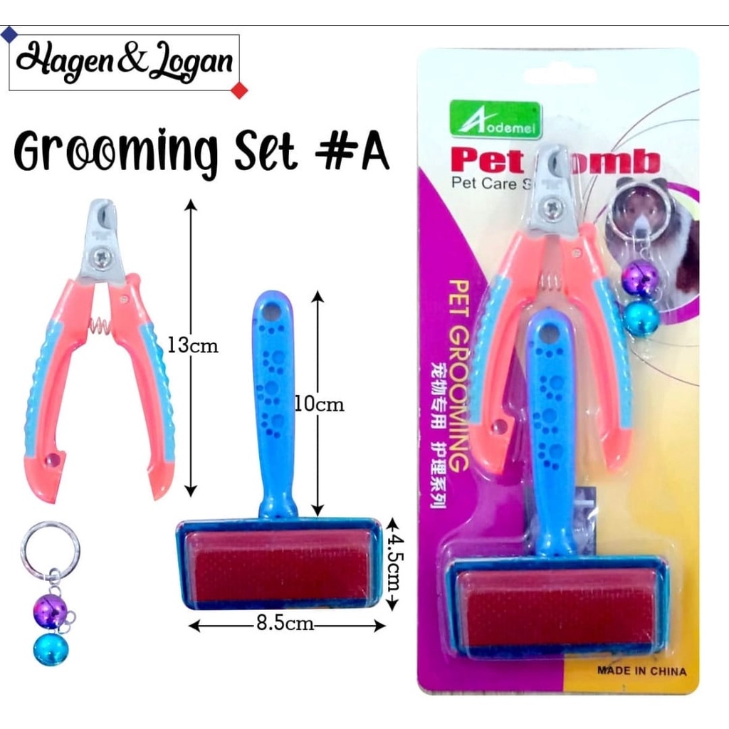 Grooming Set A Sisir Sikat Gunting Kuku Kalung Lonceng Kucing Anjing