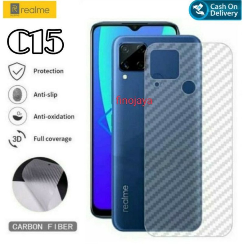 Skin Graskin Carbon Realme C15 Anti jamur belakang transparan