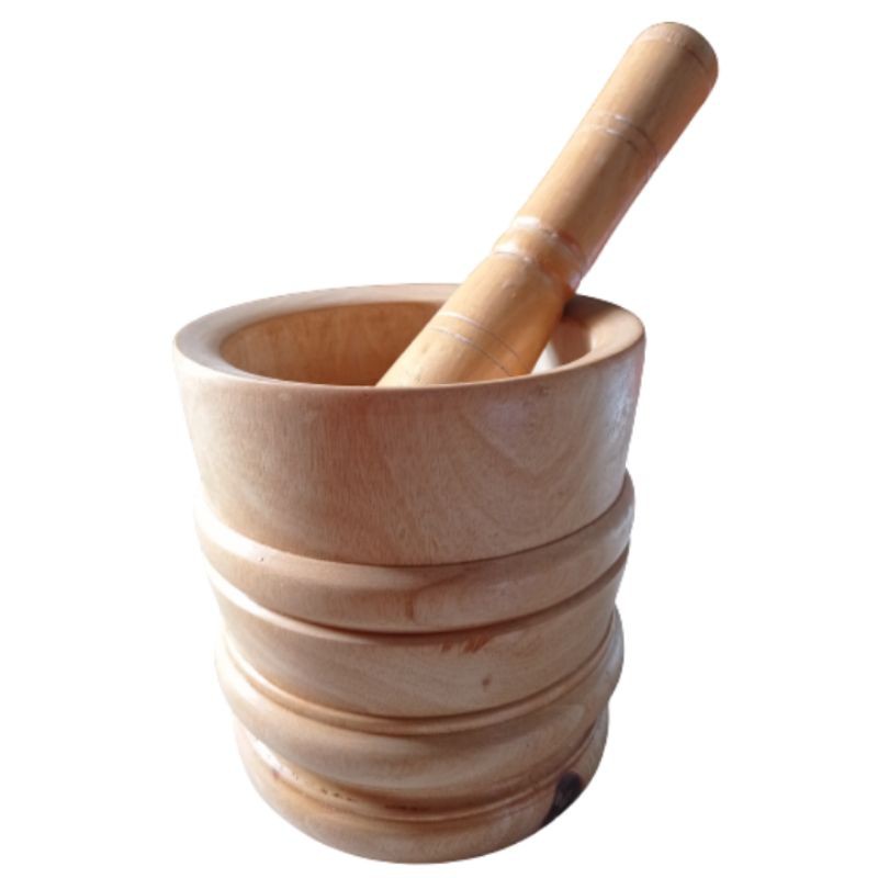 LUMPANG DAN PENUMBUK KAYU MAHONI 18x17 cm -MORTAR DAN PESTLE OBAT DAN MAKANAN