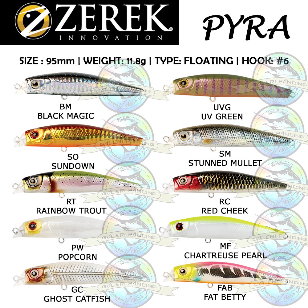 Umpan Pancing Zerek Pyra 95mm 11.8g Floating 120mm 15.9g