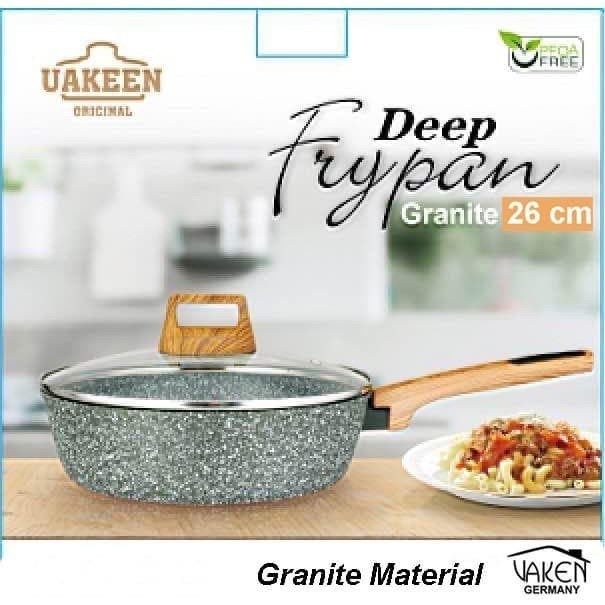 Deep Frypan Granite 26 cm UAKEEN Germany Wok Marble Panci Penggorengan