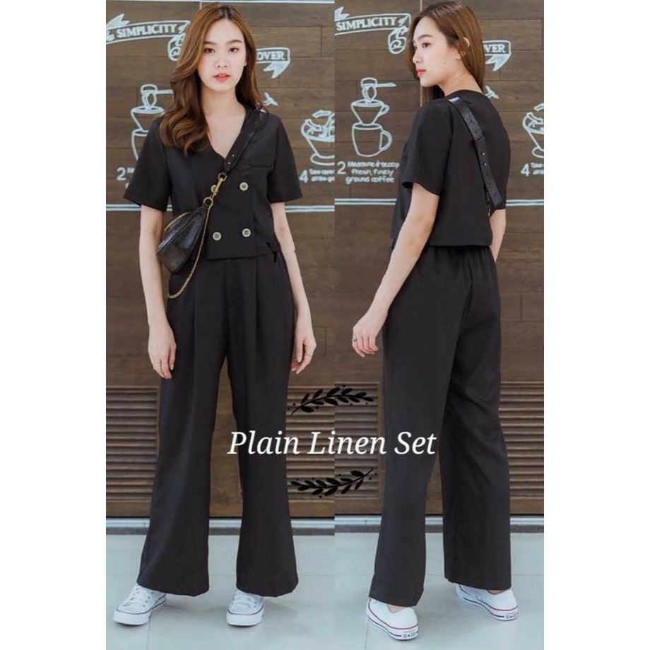 ZEA BUTTON CROP TOP LONG CASUAL JUMPSUIT WANITA