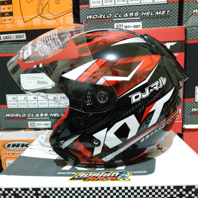 HELK KYT DJ MARU MOTIF SERI 15 BLACK RED HELM TOURING KYT DJMARU MOTIF