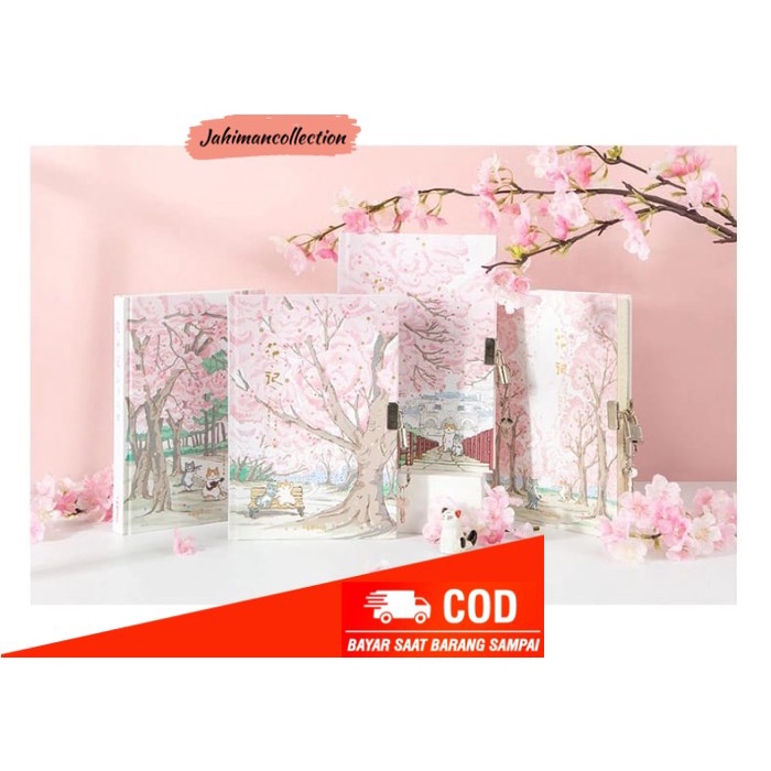 

✨ BISA COD ✨ Buku Tulis / Notebook Summer Sakura Hard Cover Buku Catatan Gembok - A