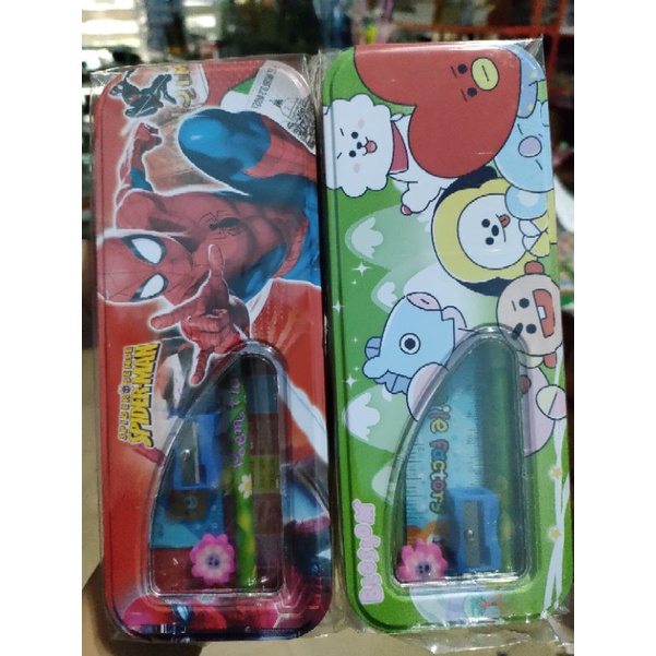 (125gr) tempat pensil / lepak seng besi bt21 animal-Kartun isi alt tulis