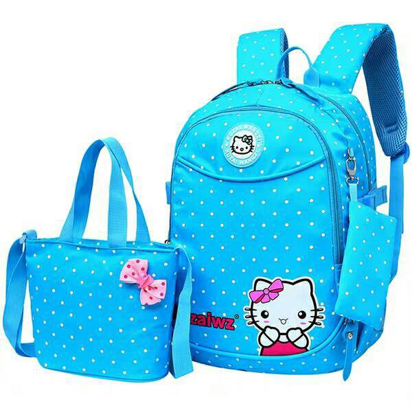 Tas Ransel Anak Sekolah Karakter Bag Backpack Lucu Motif Cartoon Hello Kitty Cute 3in1 Set