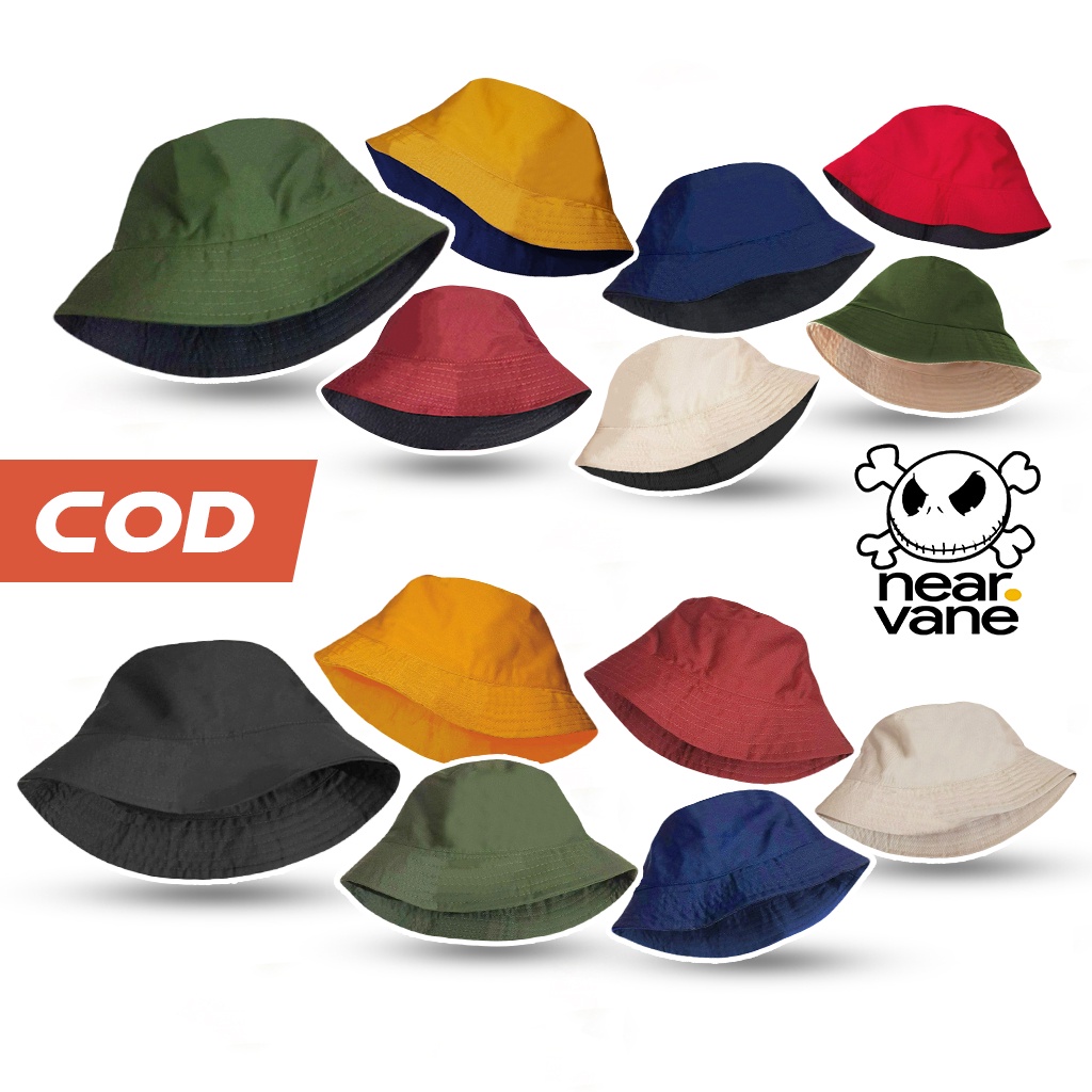 Topi Bucket Hat Bolak Balik Polos Model Korea Pria Wanita Unisex Ukuran Dewasa Bahan Premium