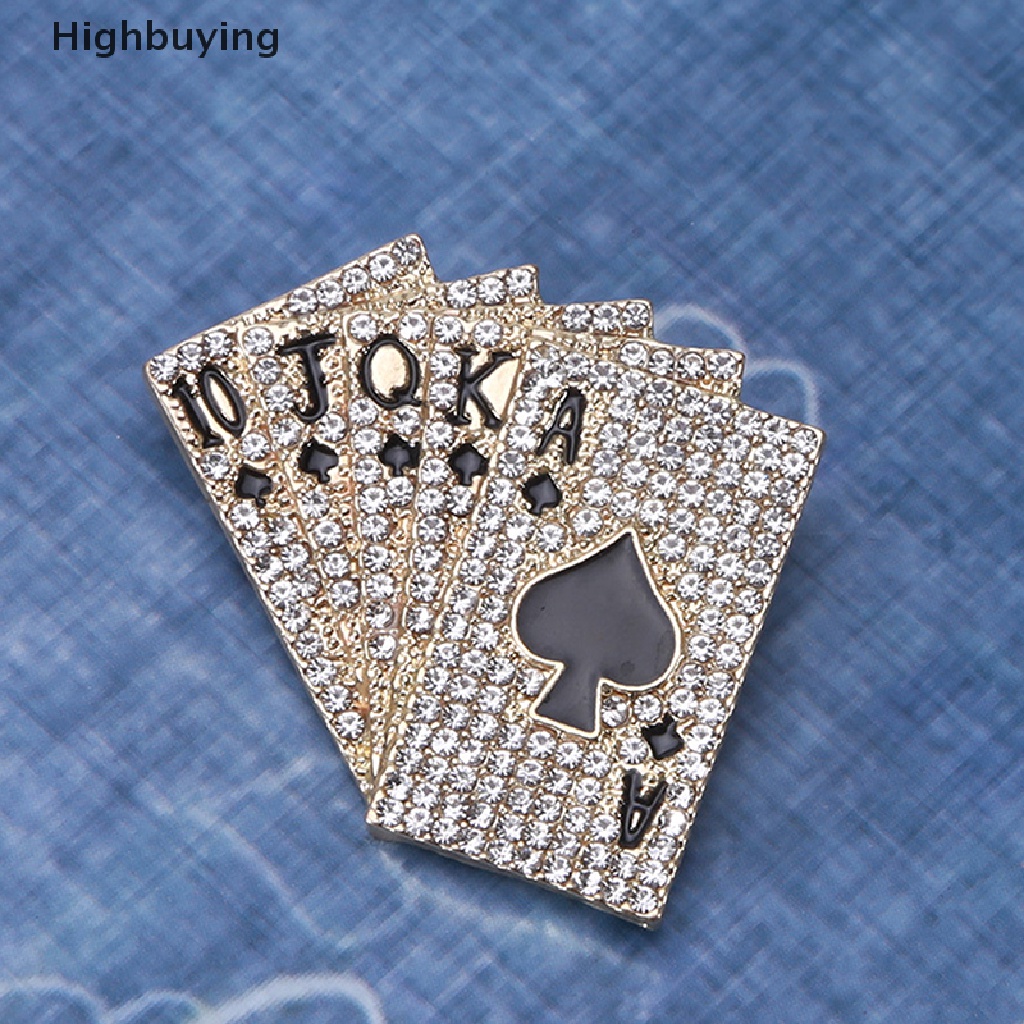 Hbid 10pcs Bros Pin Desain Kartu Poker Hias Full Kristal Berkilau Untuk Wanita Hadiah