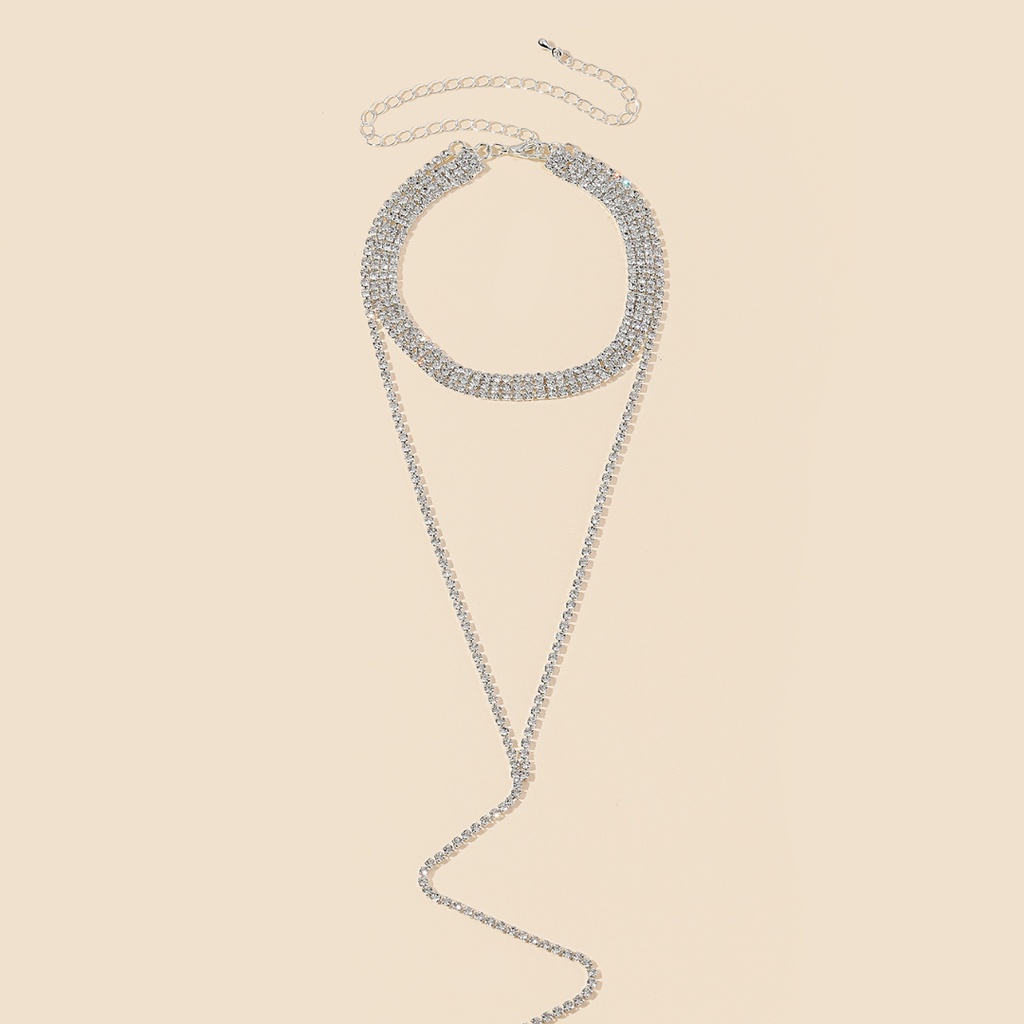 2022 Kalung Choker Rantai Rumbai Panjang Multi layer Hias Zircon Berlian Imitasi Untuk Wanita