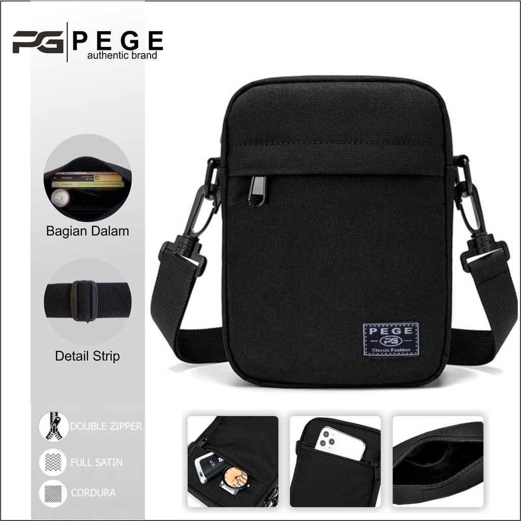 Tas Selempang Pria Kasual Polos Hitam Slempang Cowok Keren Slingbag Bahu Pria - PG - 8864