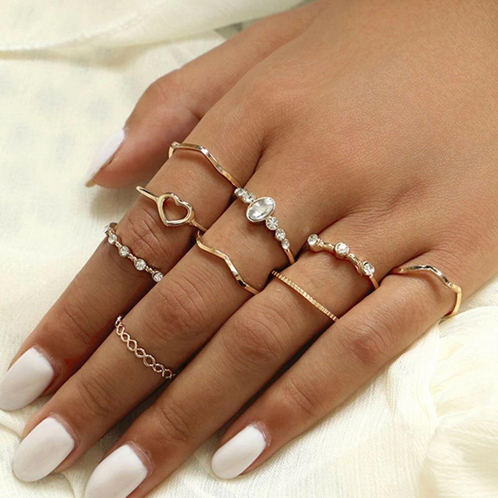 Mxbeauty Set Cincin Minimalis Geometris Hollow Minimalis Ekor Cincin Untuk Wanita Finger Rings