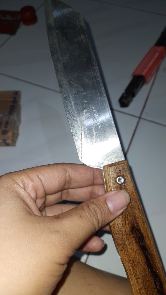 Pisau Dapur Stainless Steel Gagang Corak Lancip Kayu / Kitchen Knife 28cm