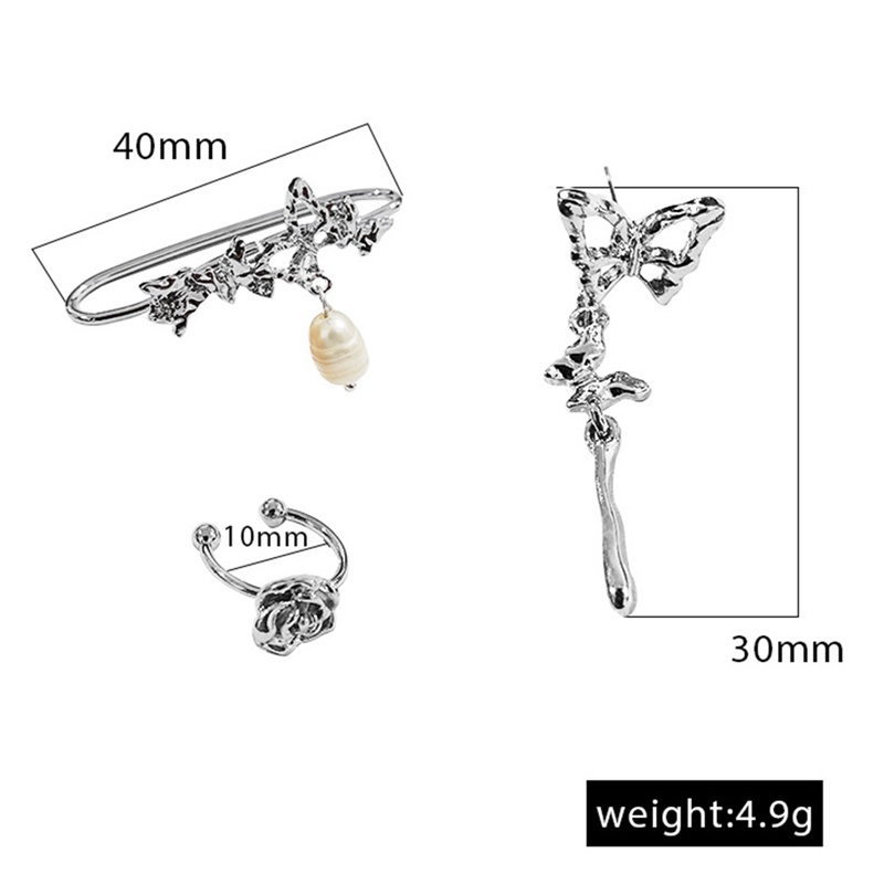 3pcs / Set Anting Stud Desain Kupu-Kupu Mutiara Warna Silver Gaya Vintage Korea Untuk Wanita