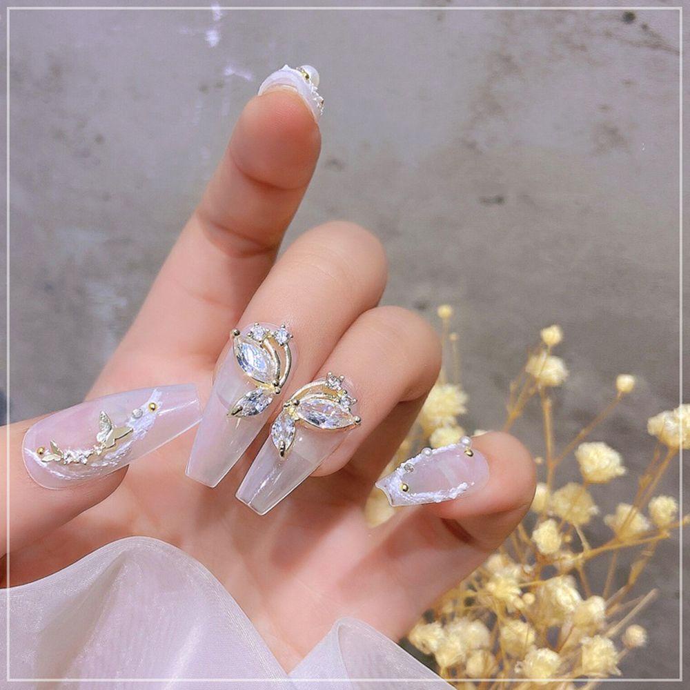 Needway Ikatan Simpul Kuku Rhinestones Pesona Logam Mutiara Mewah Kupu-Kupu 3D Hiasan Kuku DIY Nail Art Dekorasi