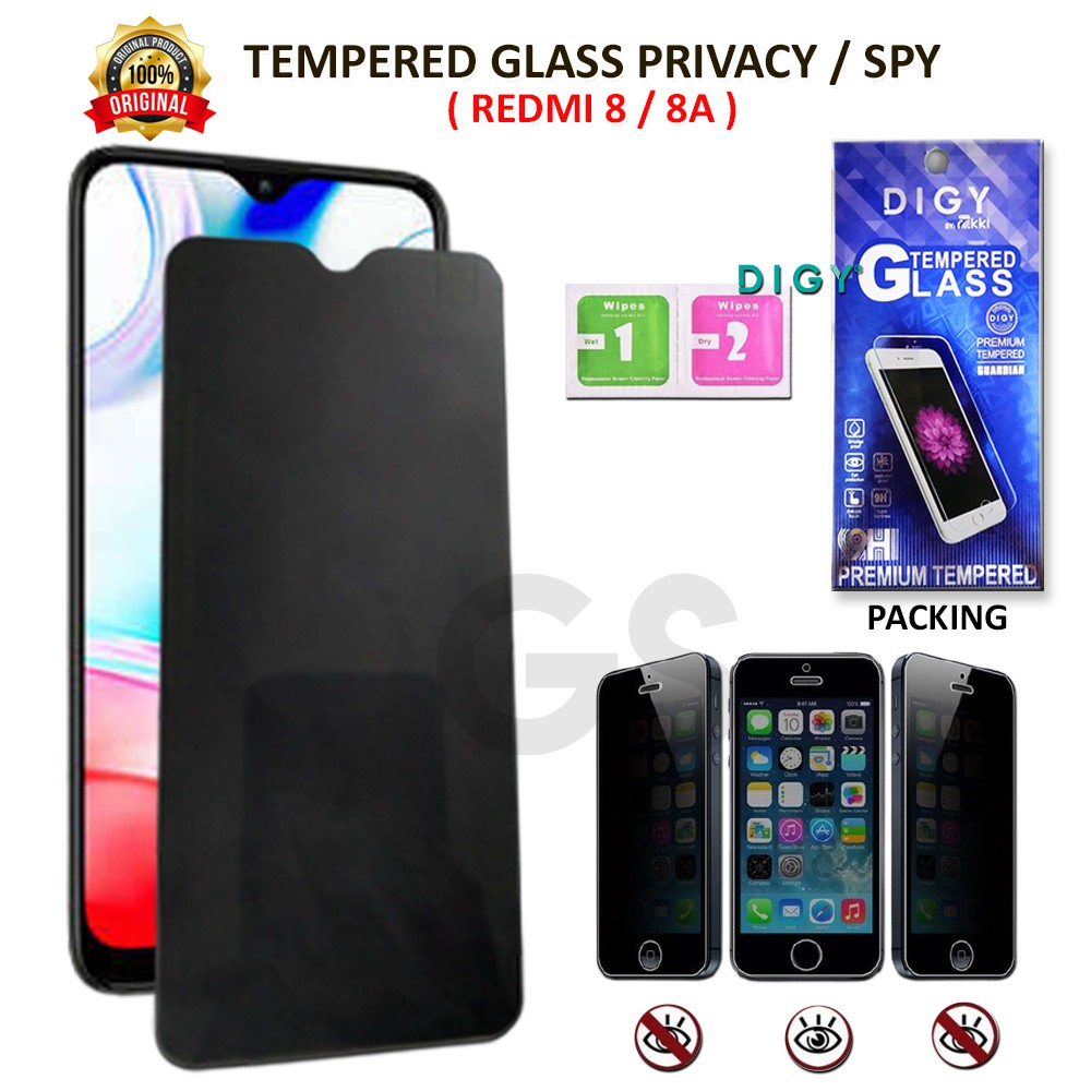 Tempered Glass Anti SPY REDMI 4A 6 PRO 7A 8 8A 9T 9C NOTE 5 NOTE 6 Anti Gores Kaca Full Hitam