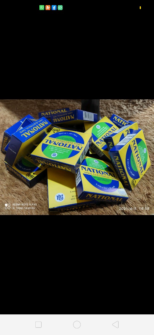 Isolasi Listrik Hitam National 3/4 20 Yards Vinyl Electrical Tape Black Selotip Solasi Nachi