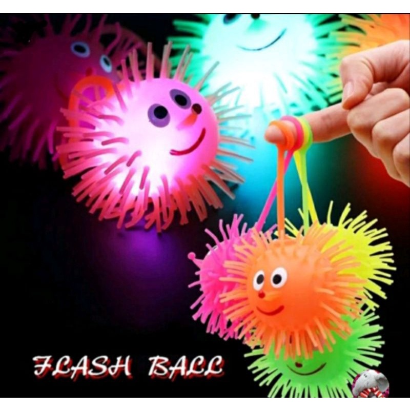Mainan Bayi Anak Puffer Ball Karet Bola Ubur Ubur Nyala Lampu LED